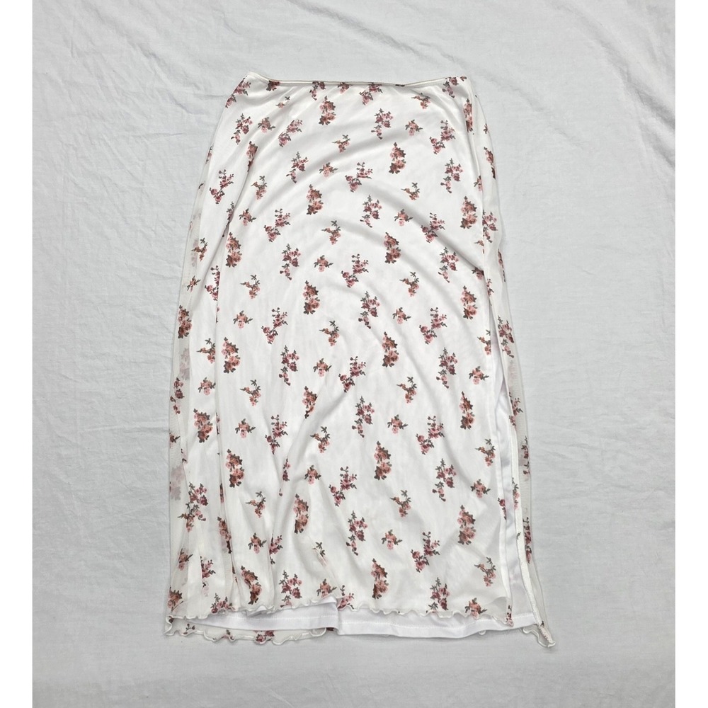 Women's No Comment White Floral Print Maxi‎ Skirt Size XL